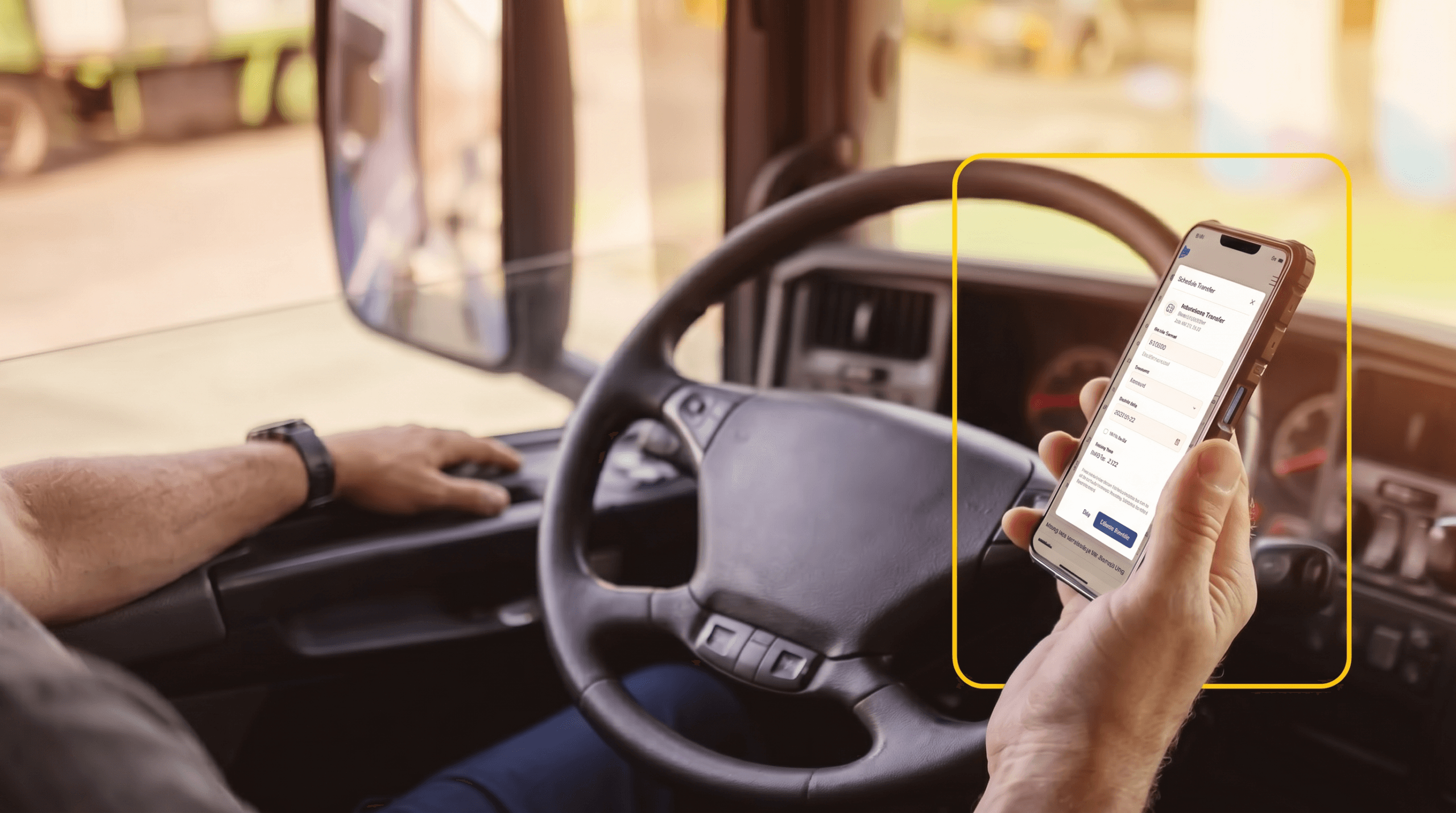 Man Using LoadPay App in a parked truck